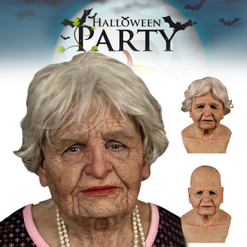 Halloween Party Headgear Old Woman Full Mask Halloween Headgear Silicone Elastic Headgear Masquerade Party