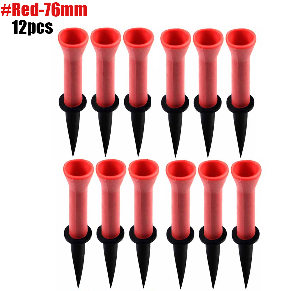 GLOOF 58mm 76mm Plastic Golf tees with Soft Rubber Cushion Top Cover Pack of 12,Almost Unbreakable,Practicing for Golfer: Red-76mm-12Pcs