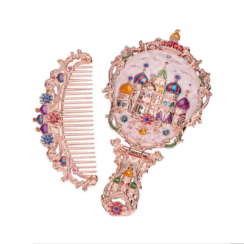 Europen-Espejos de mano con marco de metal antiguo para mujer, espejos pequeños de bolsillo, Espejos decorativos, , J047
