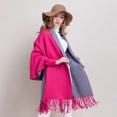 Mingjiebihuo neue kaschmir Poncho schal mit ärmeln frauen in herbst und Winter dicke warme doppel-seitig feste quaste Mantel mädchen: 16