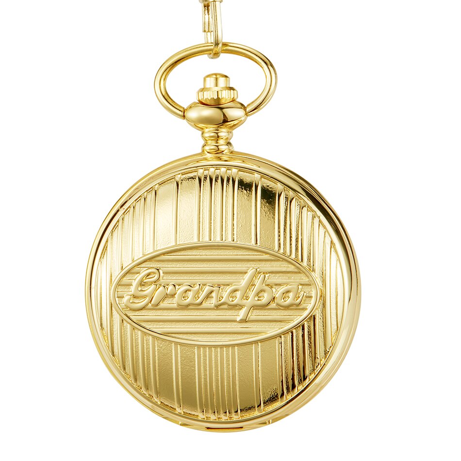 Opa gegraveerd quartz zakhorloge lichtgevend vintage zilveren gouden fob ketting heren opa's beste klok relogio de bolso: Goud