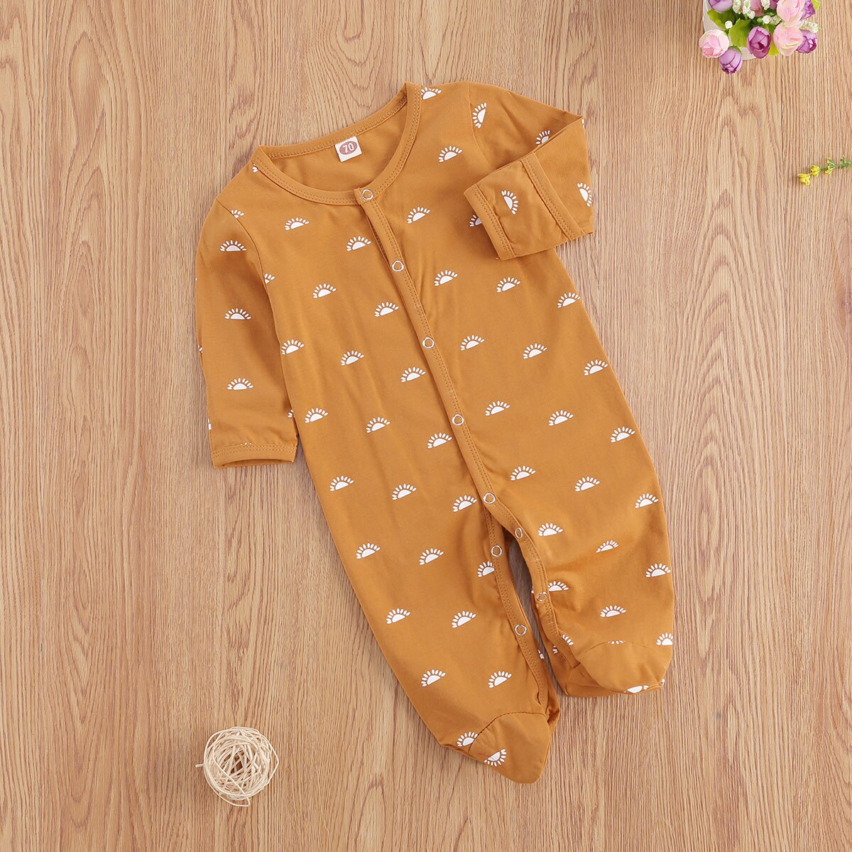 0-12M Newborn Baby Girls Boys' Footies Infant Little Sun Full Printing Long Sleeve O-neck Cotton Jumpsuits Autumn