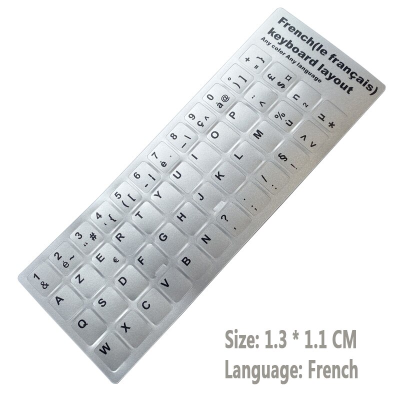 SR francuski-arabski 8 kolorów peeling naklejka na klawiaturę język folia ochronna układ przycisk litery na PC akcesoria do laptopa: French Silver