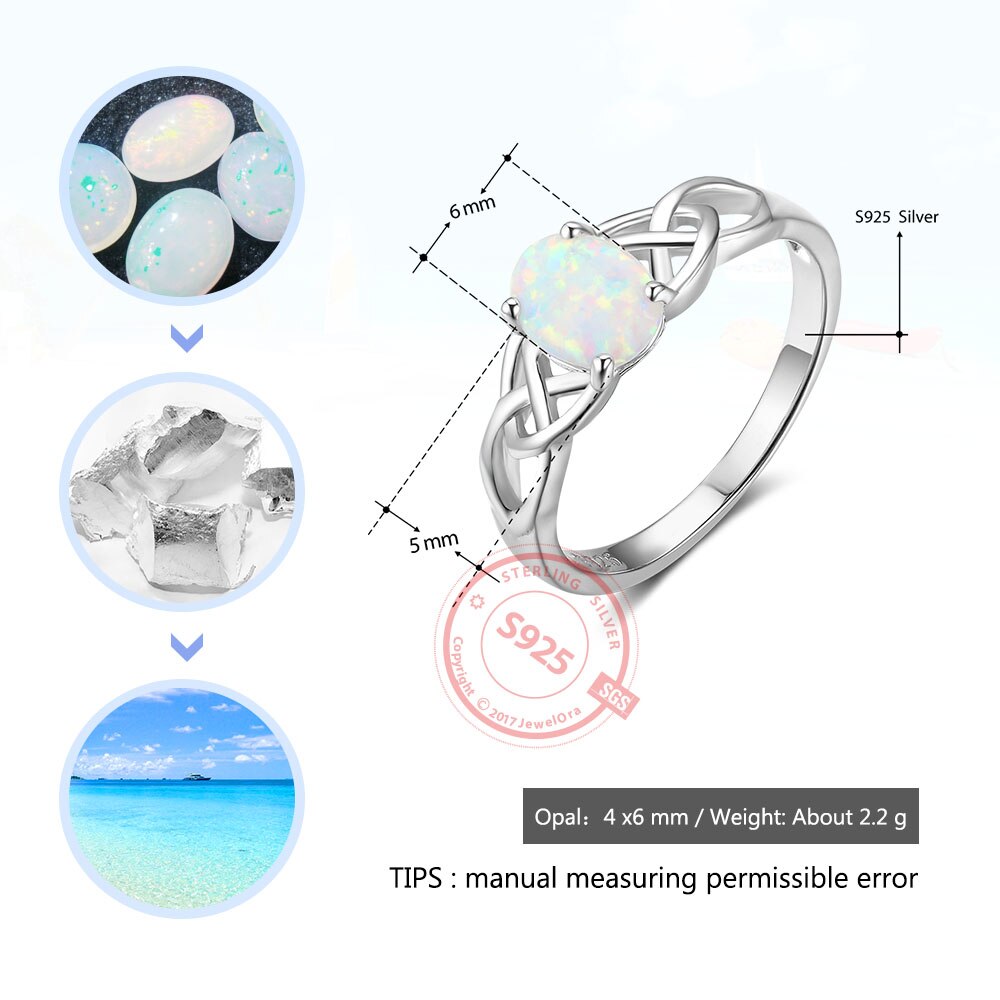 Kvinder smykker 925 sterling sølv ring med oval mælkeagtig opal sten bryllupsbånd romantisk stil (jewelora  ri102814)