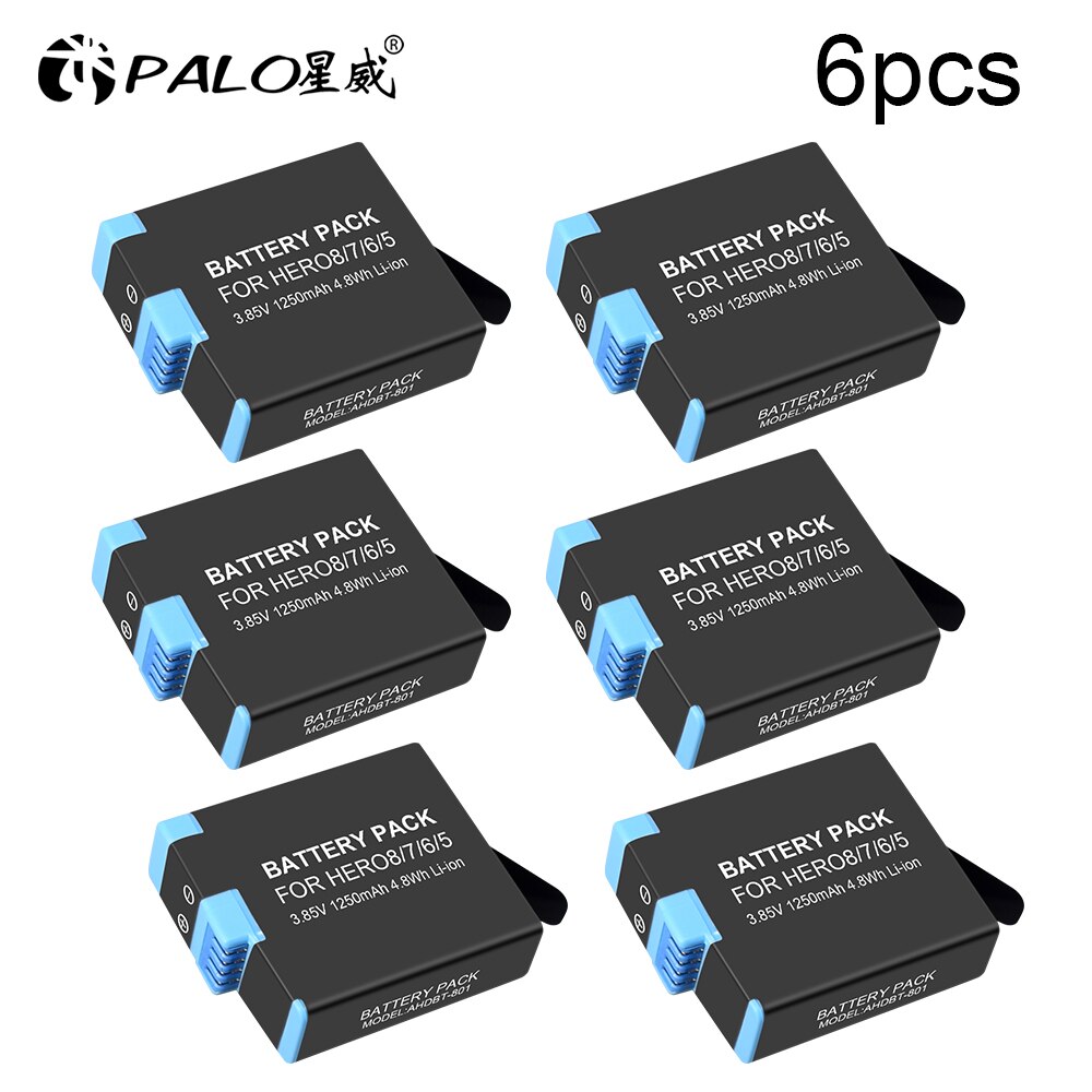 1-8 Stuks 1250Mah Batterij Voor Gopro Hero 8 Zwart Accu Akku AHDBT-801 Hero 8 Black Gopro accessoires: 6Pcs