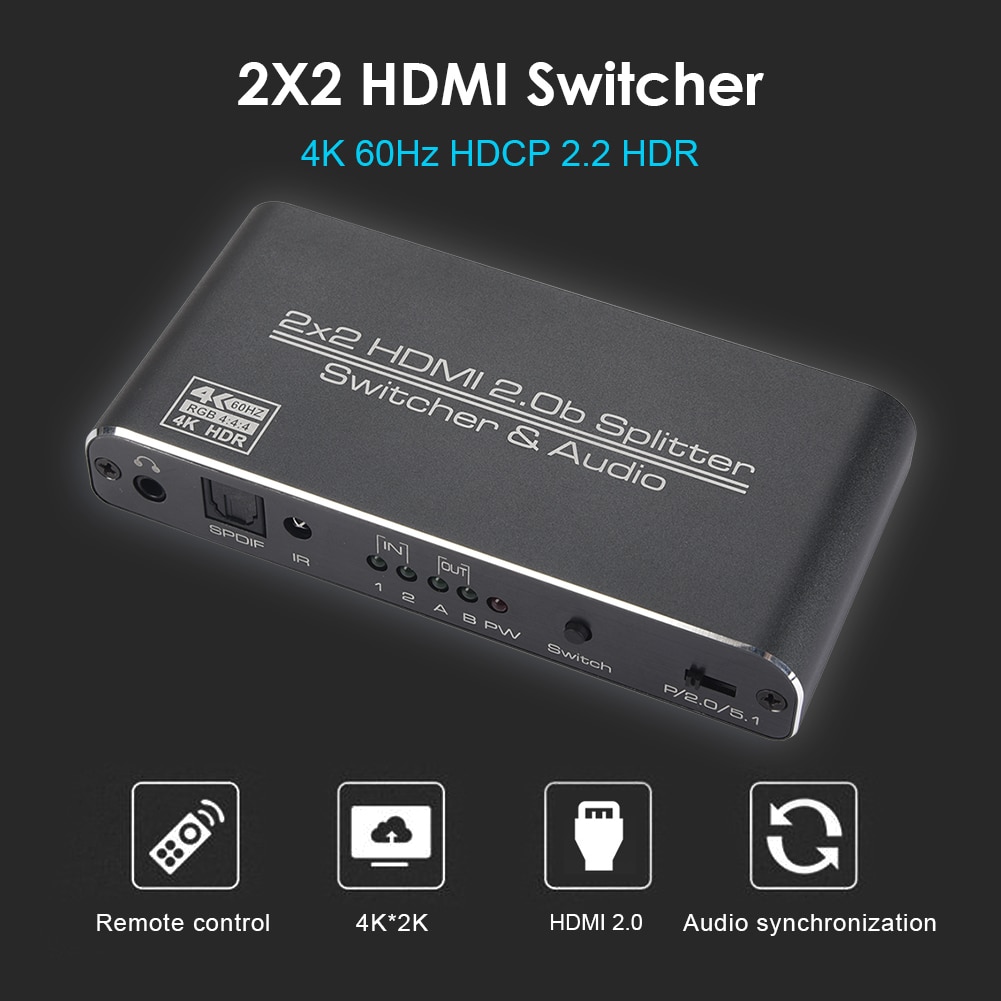Conmutador de matriz 2,0, 2x2, 4k, 60Hz, HDMI, compatible con interruptor Simple duradero, compatible con 3D, HDCP 2,2, HD