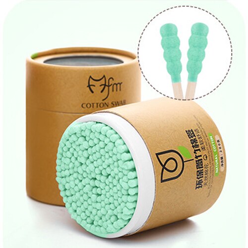 100/200pcs/Box Bamboo Baby Cotton Swab Wood Sticks Soft Cotton Buds Cleaning of Ears Tampons Cotonete Pampons Health Beauty: Green-200pcs