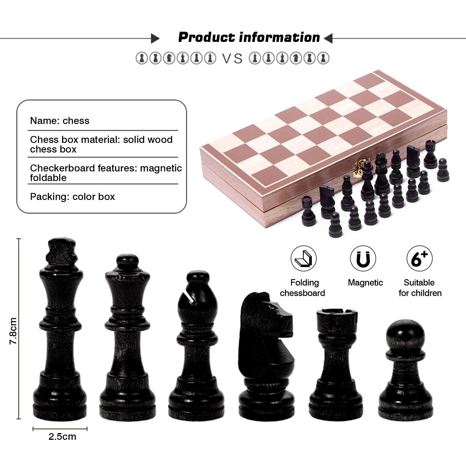 Kids Wooden Foldable International Chess Set Game Indoor Travel Chess Folding Chessboard Parent-child Interaction Family Party