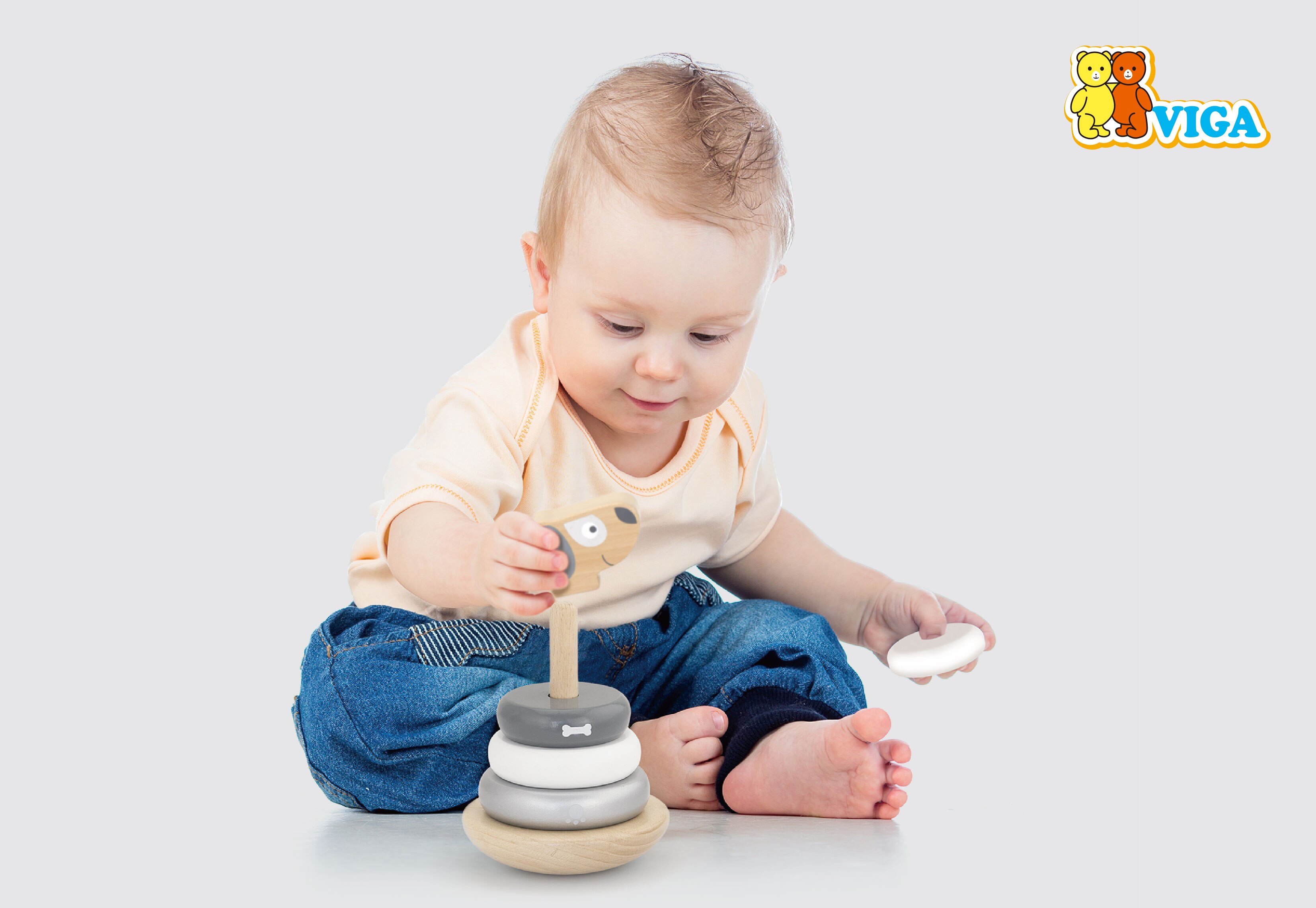 VIGA-juguetes de dibujos animados para bebés, juguetes de madera de arrastre de rueda de coche para apilar y tirar, para caminar para niños pequeños