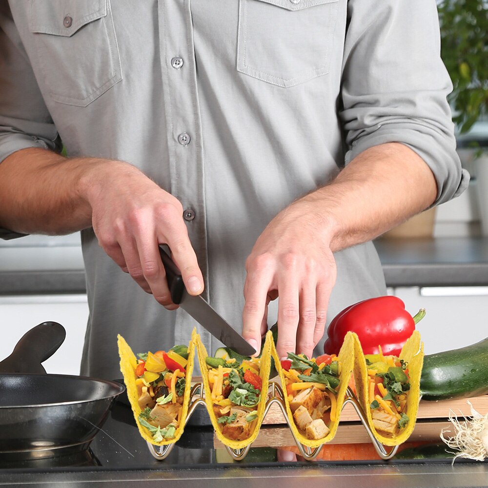 Stainless Steel Taco Holders Rack Mexican Food Hard Stand Holds Soft Shells Wave Shape Kitchen Tool Restaurant Food Display
