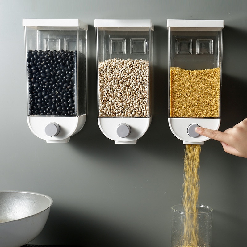 Baffect Plastic Food Container Airtight Dispenser for Cereals Wall-mounted Food Storage Box 1000ml/1500ml Kitchen Sorage Tank