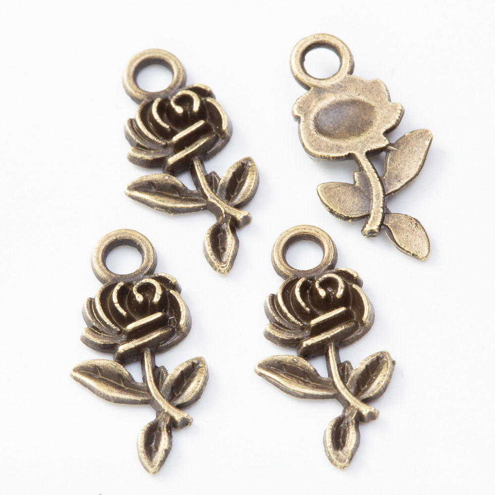 20 Pçs/lote Cor Rosa Encantos Pingente de Flor de Ouro Para DIY Fazer Jóias Pulseira DIY Descobertas Jóias de Moda Colares 2021: Antique Bronze Color