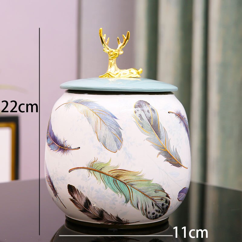 Gouden Elanden Keramische Opslag Potten Met Deksel Bloemen Decoratie Sieraden Cosmetische Organizer Jar Kaptafel Organisatie Tanks: B2-M