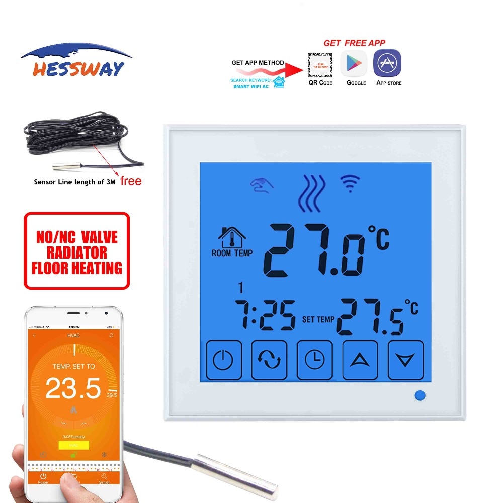 HESSWAY Dual sensor water verwarming radiator wifi thermostaat temperatuur controller voor voice interactie
