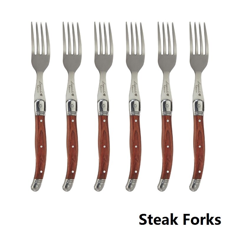 Laguiole-cuchillos para carne, tenedores, cuchara de mesa, Mini cucharadita de café, mango de madera, cubiertos para restaurante, Bar, vajilla de madera, 6 uds.: 6pcs Steak Forks