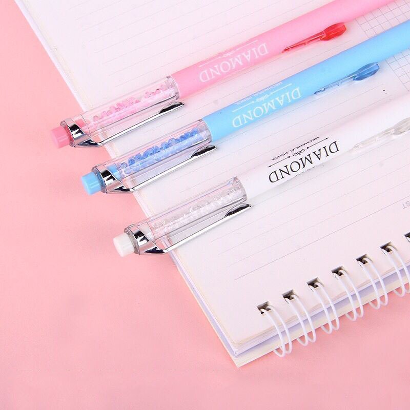 Stylo mécanique diamant mignon Kawaii, 0.5mm, crayon automatique rose blanc bleu pour enfants élèves, fournitures scolaires et de bureau