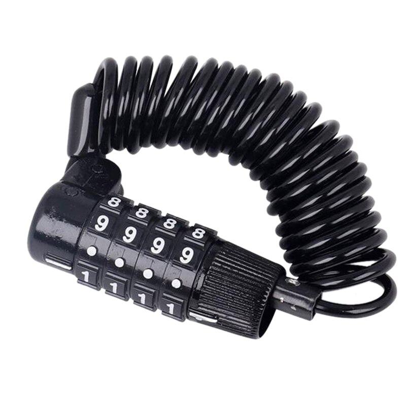 Bicycle Combination Lock Portable 4 Digits MTB Road Bike Lock Codes Changeable Compact 1.2M Cable Zinc Alloy Body: Black