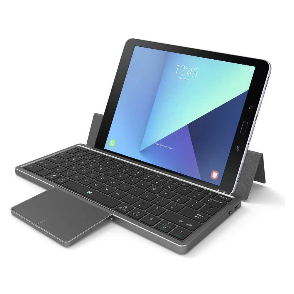 Kf8700 Opvouwbaar Toetsenbord Draadloze Bluetooth Toetsenbord Touchpad Lederen Case Mobiele Telefoon Tablet Multifunctioneel Mini Toetsenbord