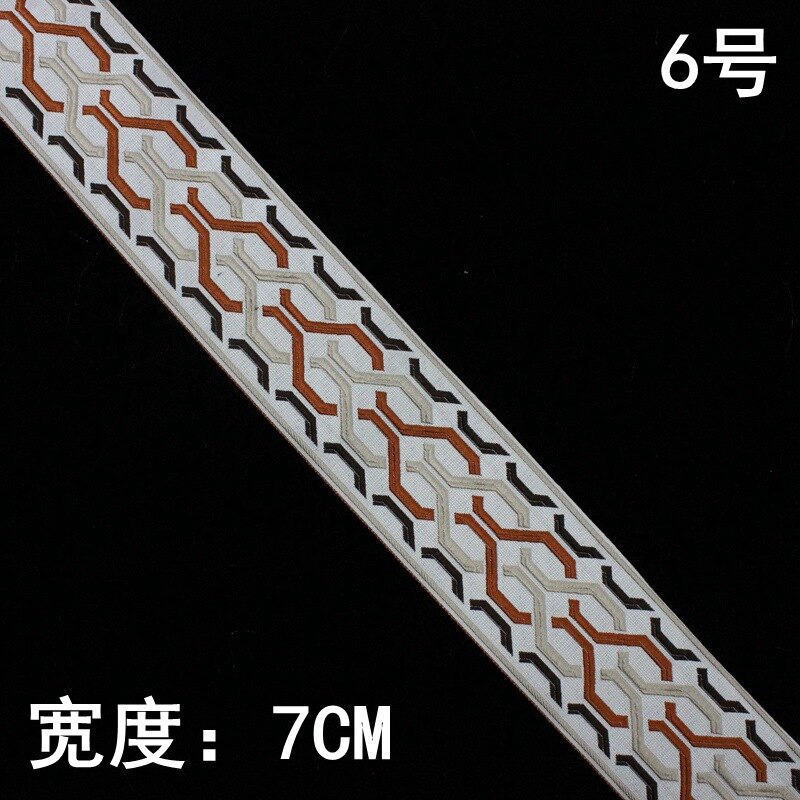 2meters/lot National Embroidered Webbing DIY handmad sewing Ribbon Sofa Curtain Carpet decorative Upholstered benches accessory: No.6  7cm