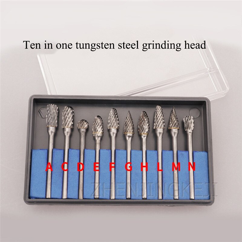 10 pièces ensemble dur tungstène acier meulage tête alliage rotation fichier perceuse électrique meulage tête broyeurs tungstène acier tête