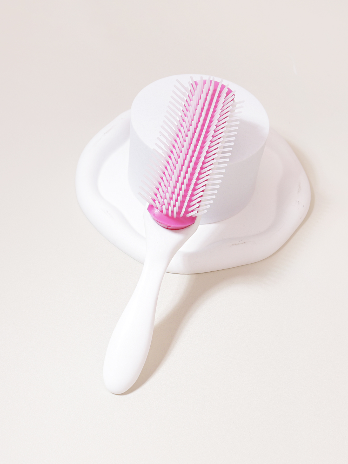 Cepillo de peinado clásico de 9 filas y 5 filas, cabello rizado y liso, cabello grueso natural, separación de soplado, herramienta de modelado y peinado: Rosa