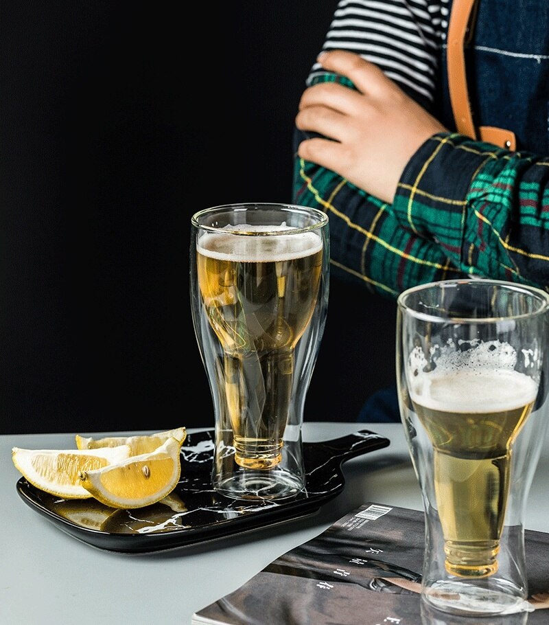 Set Van 4-Creatieve Bier Vormige Mode Double Layer Wijn Glas Transparant Party Pub Bier Drinken