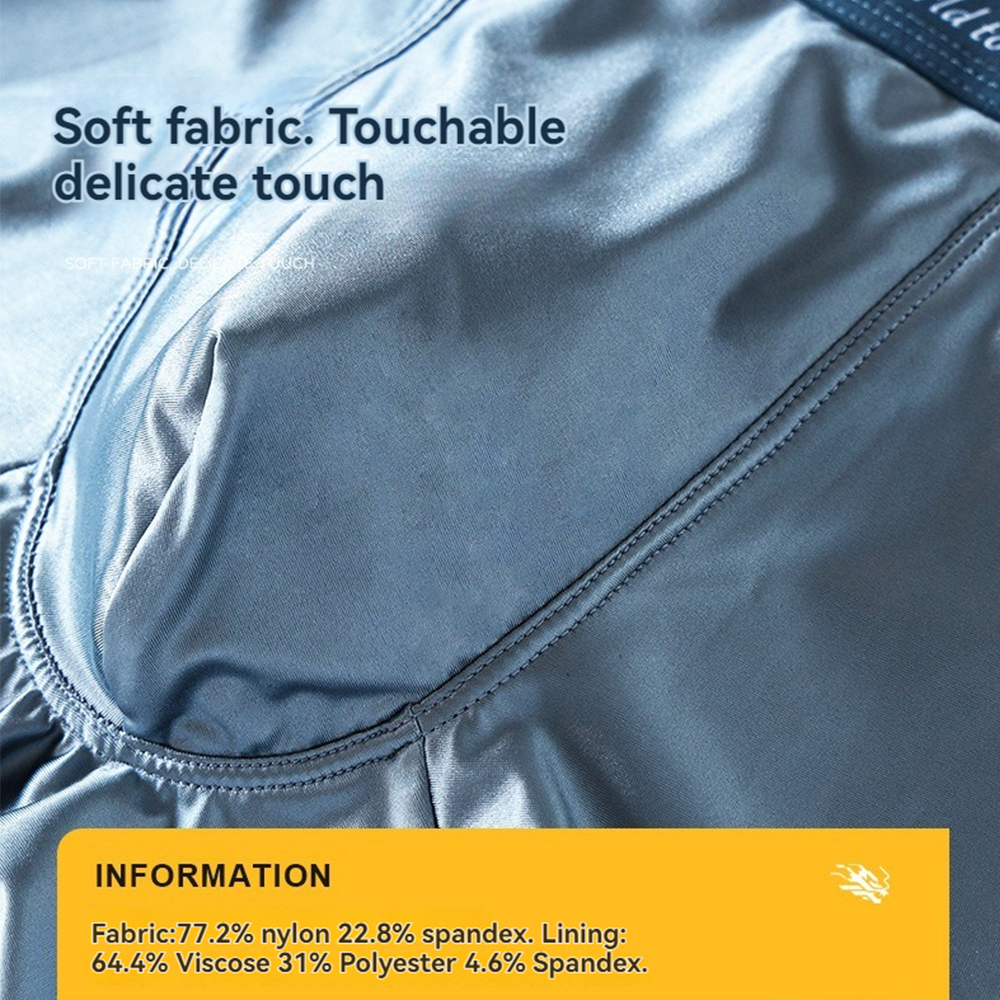 3 unids/pack de Boxers de lujo de seda de hielo tipo satén, calzoncillos de verano lisos y lisos para hombre, bragas con entrepierna de malla transpirable, ropa interior