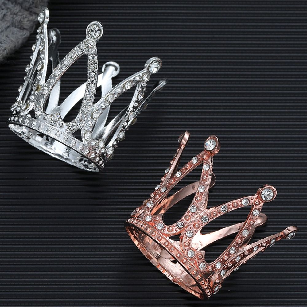 Party Supplies Metal Mini Crown Cake Topper Romantic Heart Crystal Rhinestone Tiara Cute DIY Cake Decoration Wedding