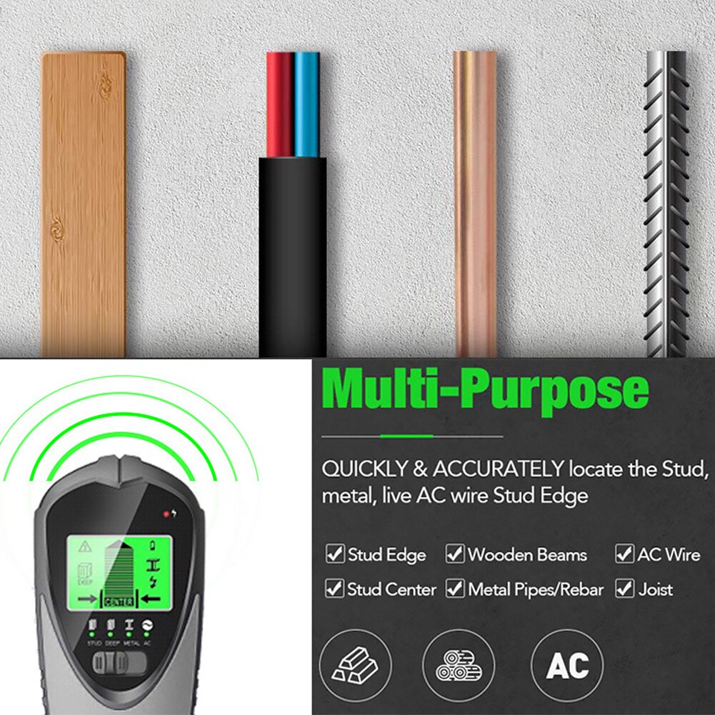 4 In 1 Center Joist Detection AC Wire Sensor Stud Finder Electronic Backlit Wall Scanner LCD Display Accurate For Wood Metal