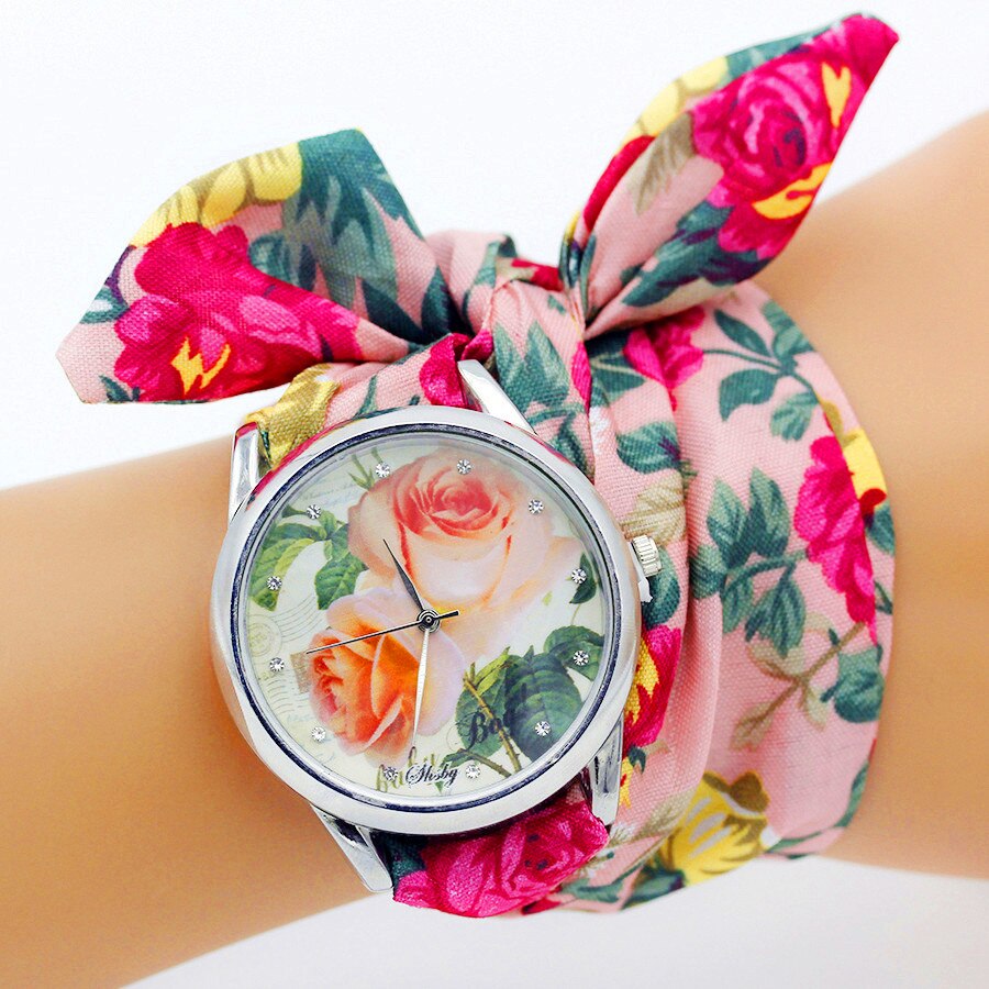 Shsby – montre-bracelet en tissu pour femmes, , motif floral, tendance, bonne , jolie montre pour filles: silver 02
