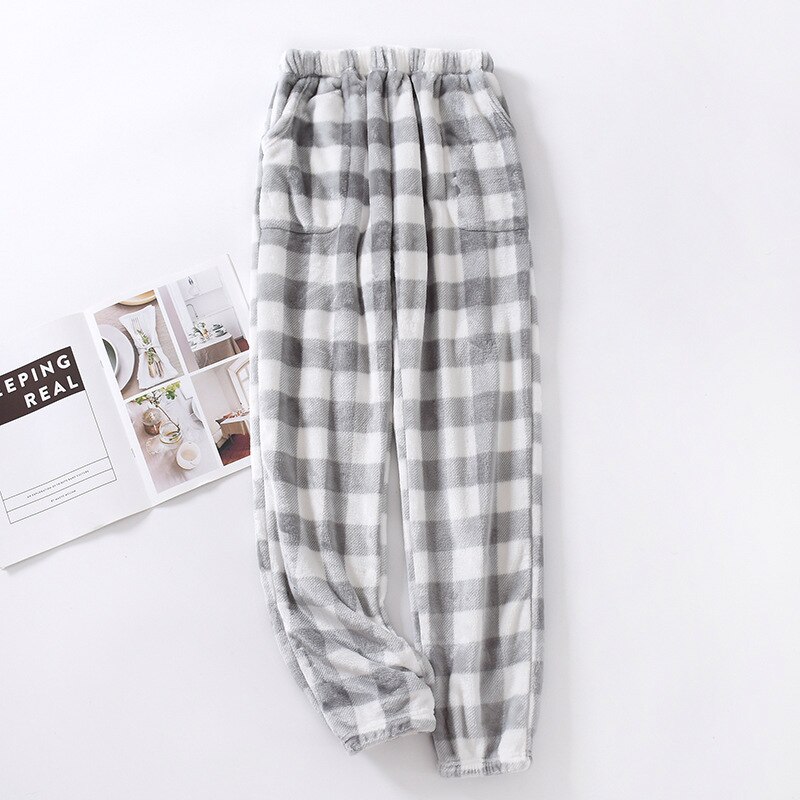 Pyjama long pour homme et femme, pantalon en flanelle, doux et , vêtement de maison, idéal pour l'hiver: Women grey / XL