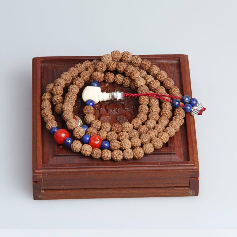8mm tibetansk buddhism 108 rudraksha frön handarbete koppar pärla mala halsband
