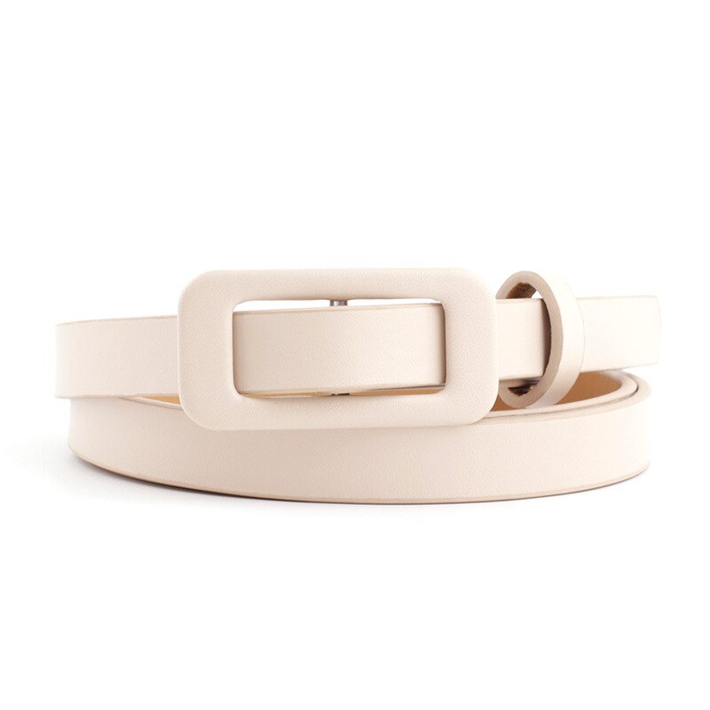 cinturón delgado de cuero de PU para mujer, Color caramelo, hebilla cuadrada, correa de cintura ajustable, vestido Simple de , pretina femenina: Beige