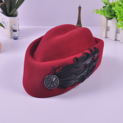 Australian Hats Wool Feather Bow Airline Stewardess White Women&#39;s Fedora Caps Formal Lady Hat Royal Style Domechapeu: 5
