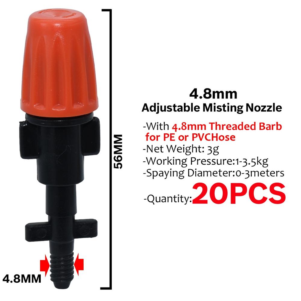 Kesla 20 stk justerbar misting dyse gevind barb barb tee have vanding vandings sprinkler til 4/7mm 1/4 '' pe pvc slangeslange: Ksl 01-111-20 stk