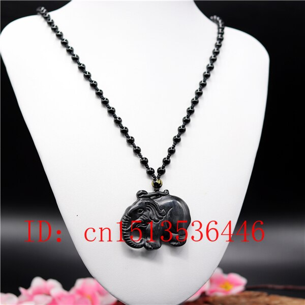 Chinesische Schwarz Grün jade Elefanten Jade Anhänger Natürlichen Obsidian Halskette Charme Schmuck luck Amulett Männer Frauen