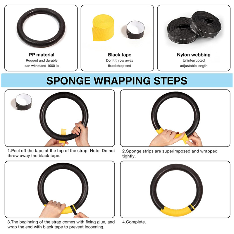 1 par de anillos de gimnasia de 1000 libras de capacidad con correas de hebilla ajustables de 1/2M, anillos de ejercicio para dominadas, anillos antideslizantes para Fitness en casa