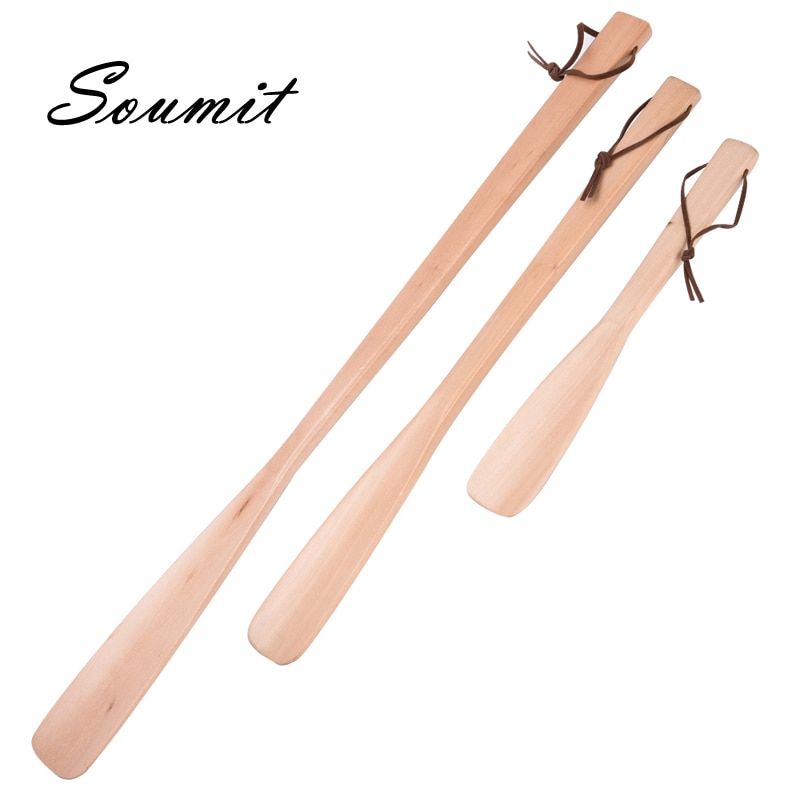 Soumit craft tresko horn hollandsk tre lang håndtak skohorn løfter med hengende tau for sko tilbehør horn 25cm 40cm 53cm