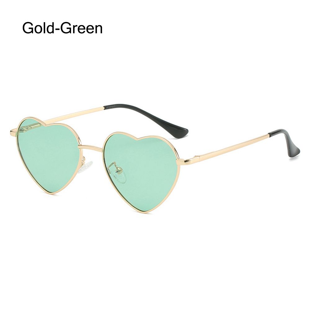 Metall Rahmen Frauen Herz Sonnenbrille Polarisierte Sonnenbrille modisch Herz-geformt Gläser Jahrgang UV400 Brillen: Gold-Grün