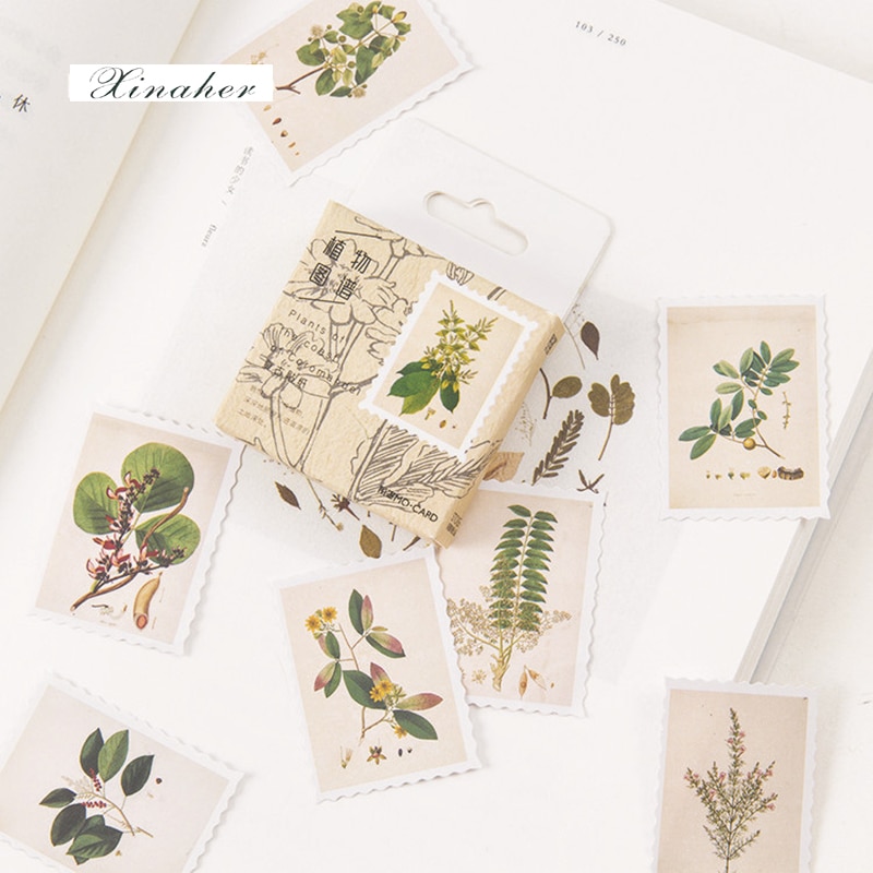 Xinaher 45 stk/æske vintage planter stempel papir klistermærke dekoration klistermærker diy til håndværk dagbog scrapbog planner etiket klistermærke