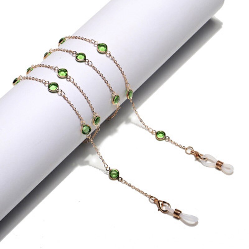 Glasses Chain Alligator Clip Crystal Sunglasses Glasses Lanyard Mask Glasses Chain Dual-use Personality Handmad: crystal green