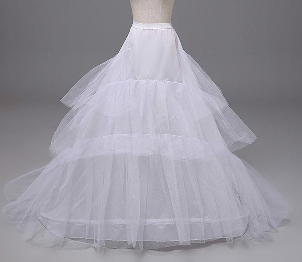 Hvid sort lang tog underkjole til halen bryllupsfest kjoler crinoline 3 bøjler underskirt saiote de noiva