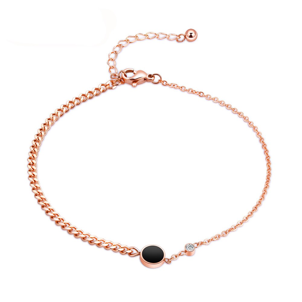 Lokaer modisch Rose Gold Farbe Liebe Schwarz Kreis Fußkettchen Für Frauen Titan Stahl Fuß Verknüpfung Kette Fußkettchen Weiblichen Schmuck A19041