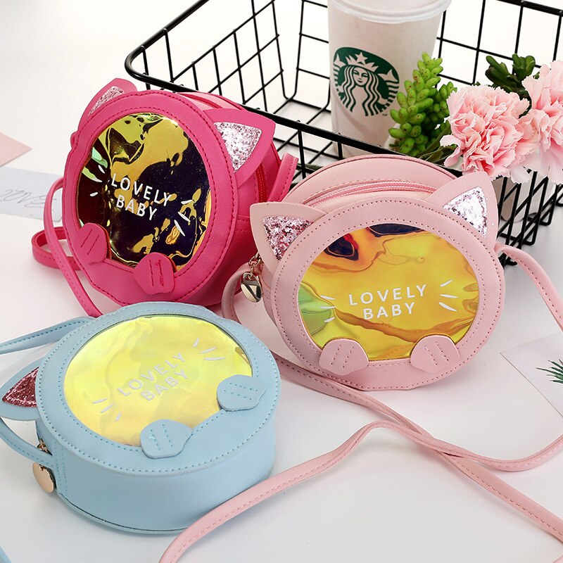 Korean Cute Kids Cat Crossbody Bag Cartoon Baby Girl Toddler Mini PU Messenger Bags Shoulder Bag