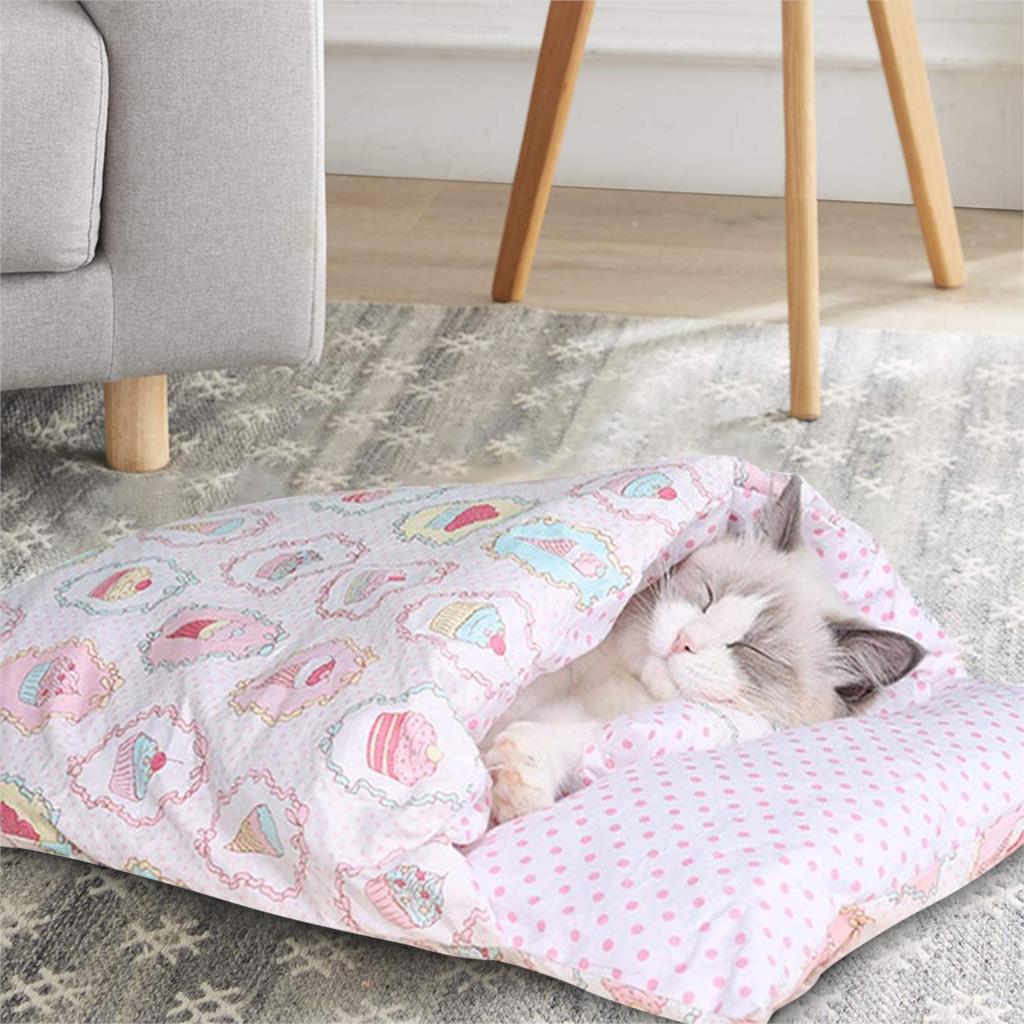 1pc Cute Cat Sleeping Bag Cat Winter Warm Mat Pet Kennel Dog Mat Thickening Sleeping Bag Nest Pet Closed Removable Washable: F / S 45x30cm