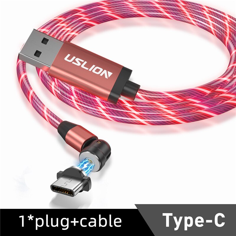 USLION Neue 540 ° Magnetische USB Kabel Stromer LED Ladung Typ C Kabel Ladegerät Mikro magnetisch Telefon USB Kabel Für iPhone Samsung: Pro Typ C rot