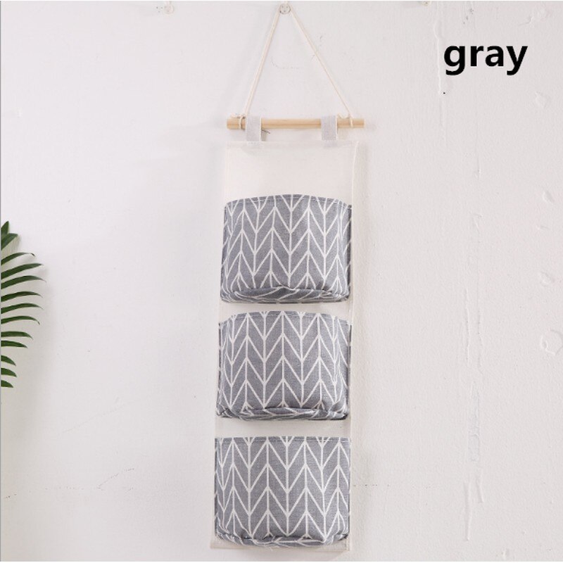 Três camadas grade pendurado saco de armazenamento algodão linho casa organização pendurado saco: Grey