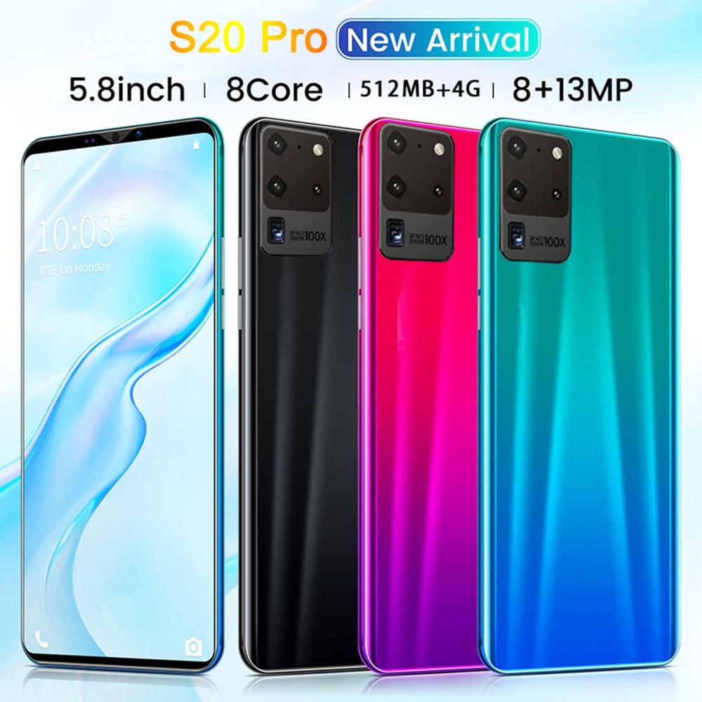 S20 Pro Smartphone Pantalla de 5,8 pulgadas teléfono inteligente 512M + 4G Android Smartphone 3D de vidrio en La cubierta roja teléfono Inteligente android