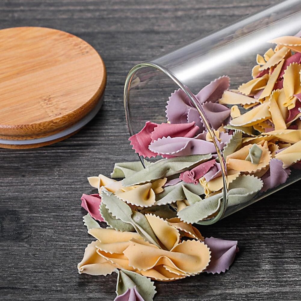 1PCS Transparent Container Candy Jar Spices Glass Glass Jars With Wood Lids Cookie Jar Kitchen Jars And Lids Sealed Canister