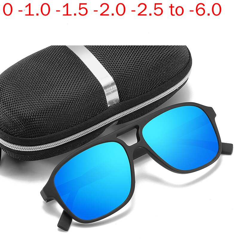 Men Myopia Sunglasses with Diopter Polarized Prescription Glasses Retro Anti-glare Driving Sun Glasses UV400 Square Blue NX